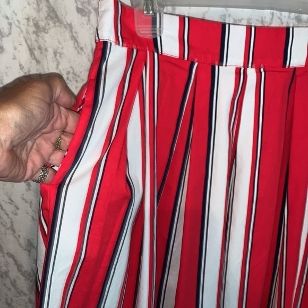 Vintage A Line Stripped Midi Skirt Red White & Navy w/Pockets Womens Size Medium - Picture 4 of 9